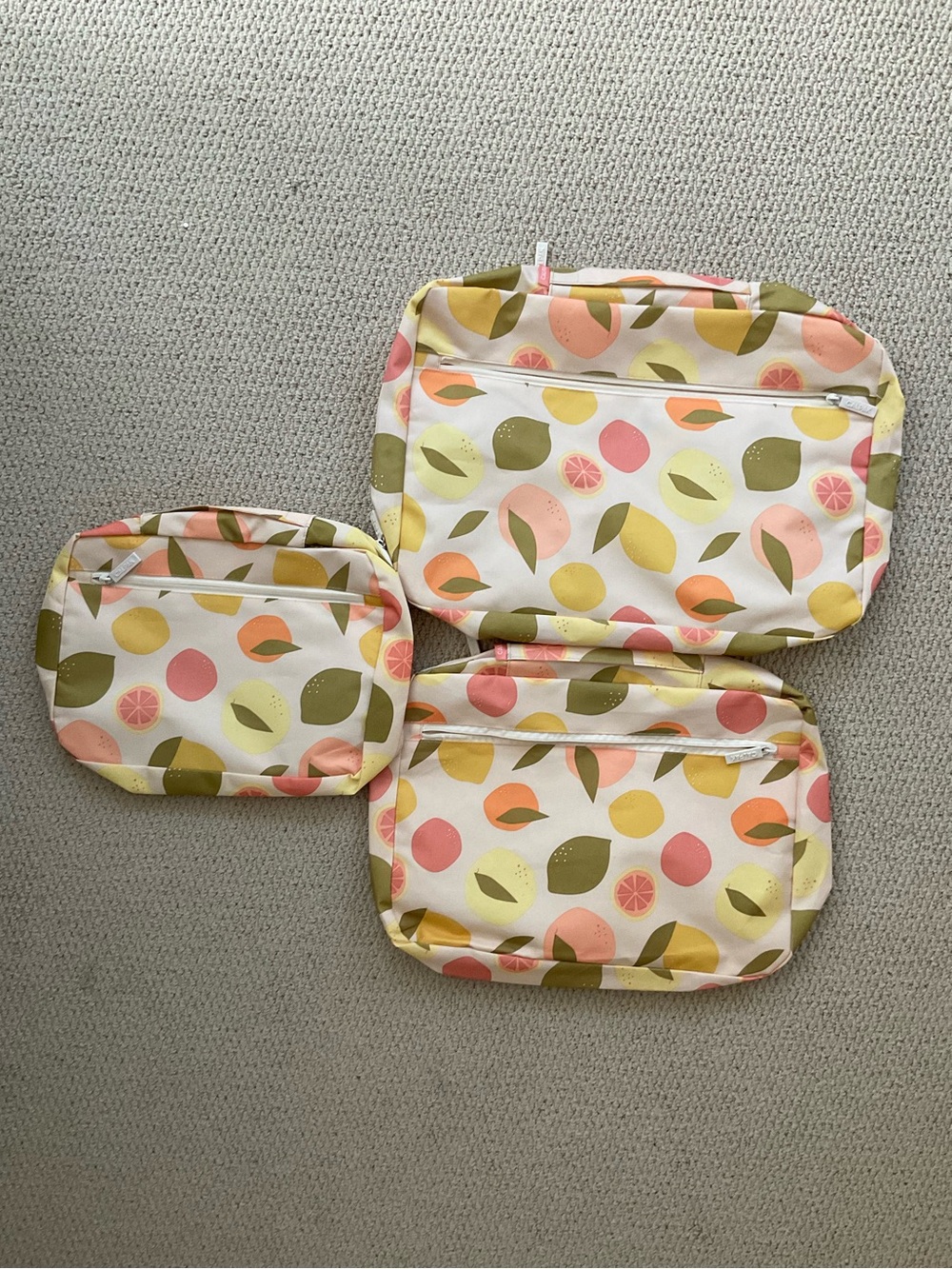 NEW Calpak Lemon Orange Citrus 3-Pack Mesh Luggage Travel Makeup Bag Packing Cub